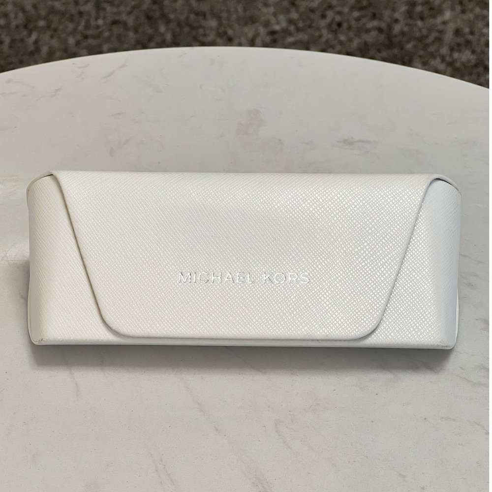 Michael Kors MK White Eyeglass Sunglass Hard‎ Case Snap Closure Saffiano Leather